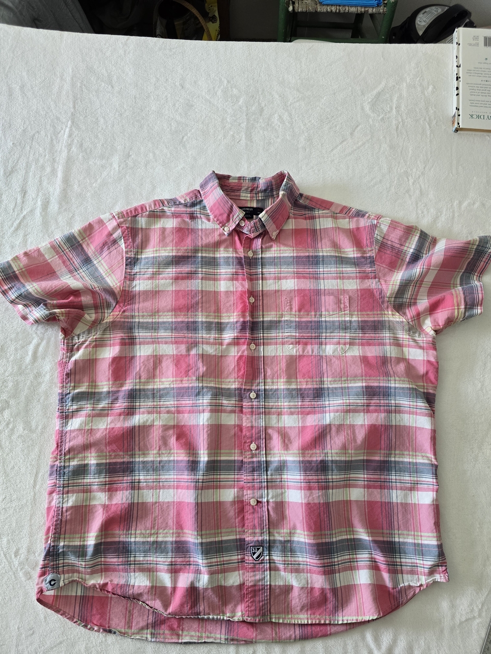 Mens Cremieux Button Down Short Sleeve Shirt XL